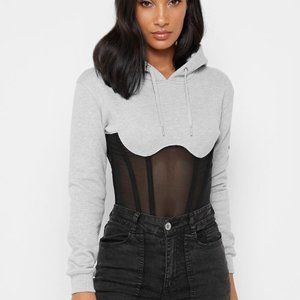 Maniere De Voir Mesh Corset Hoodie Sweatshirt